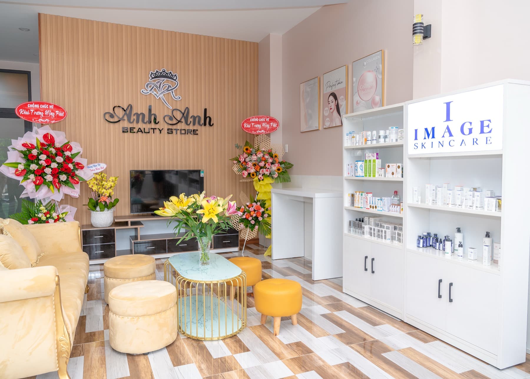 Product shelves and a seating area in the Anh Anh Beauty Store photo collection